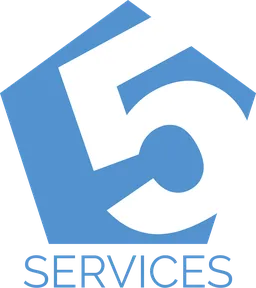 System Five Service Team logo, consisting of a pale blue pentagon, a white 5 and the word 